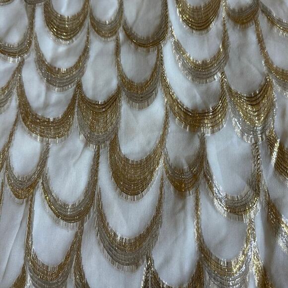 NWT Storia Gals Night Out Skyline Metallic Gold Silver Silk Mini Dress Small - Picture 6 of 8
